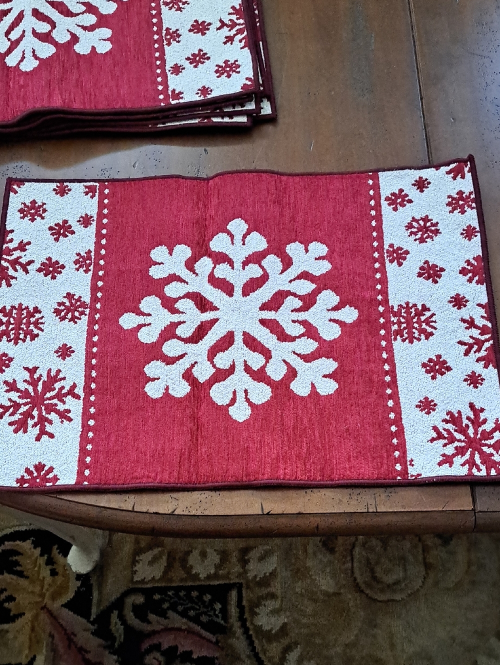 Festive Red Snowflake Holiday Placemats 13"×18" Set Of 8